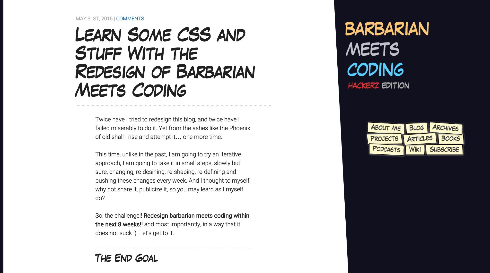 Barbarian Meets Coding Redesign version 001 of an article