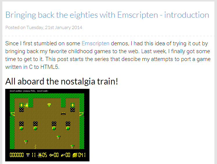 Screenshot of first blog post