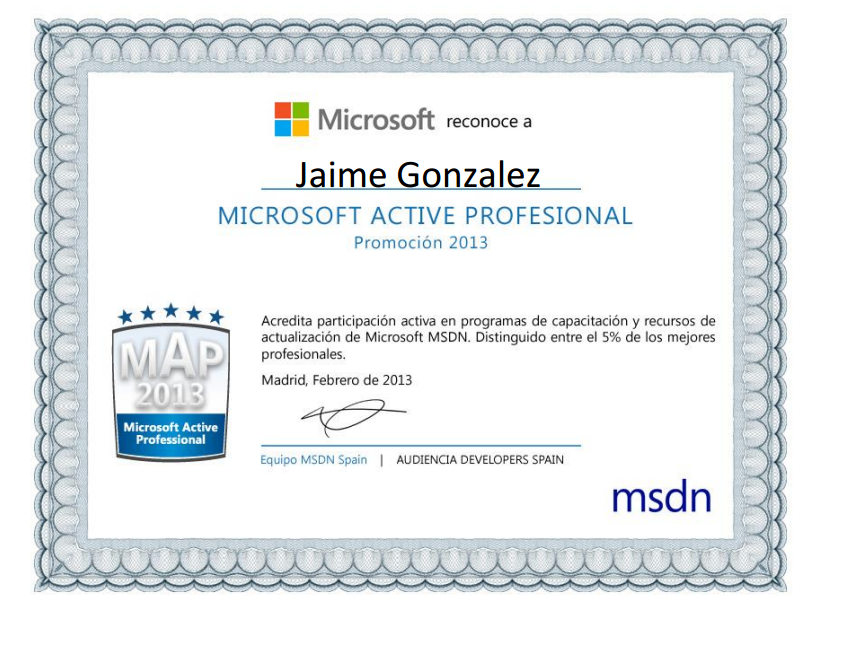 Microsoft Active Professional 2013 Award screenshot