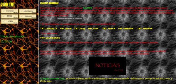 A screen capture of the TNT clan website