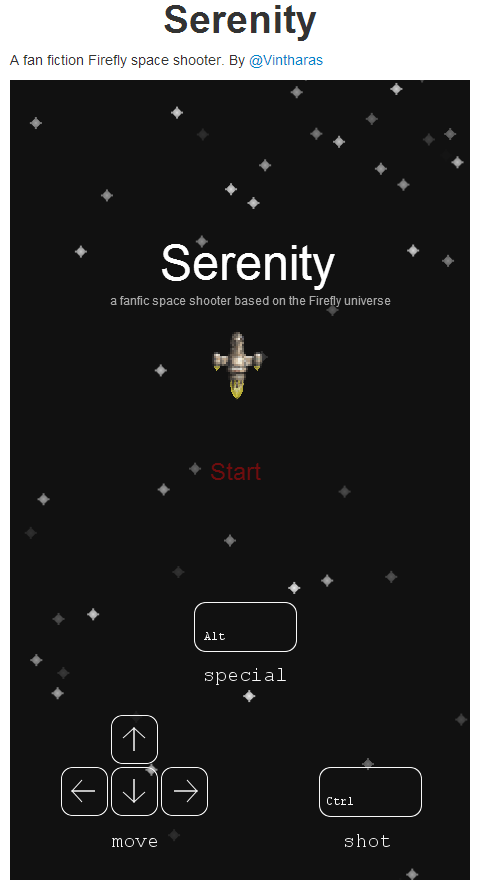 An screenshot from Serenity the space shooter game