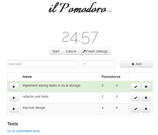 il Pomodro screenshot of the il pomodoro web app