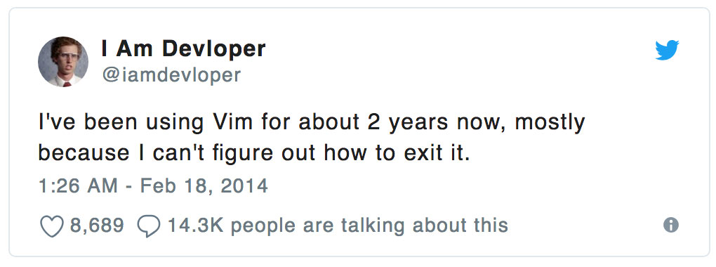 Classic joke about not being able to leave vim