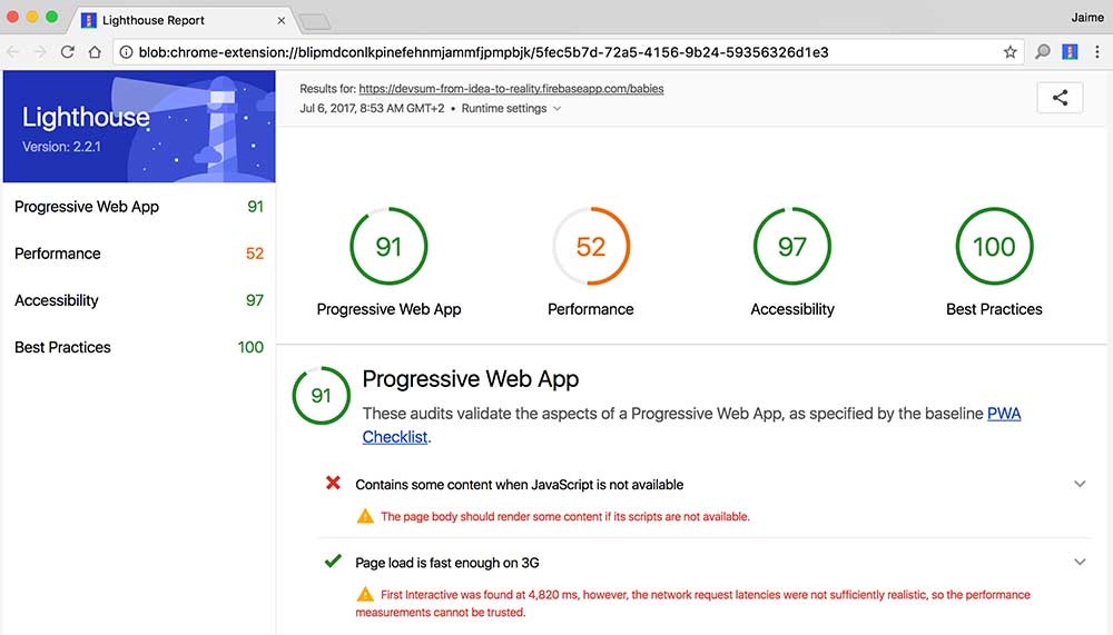 Final lighthouse report. Much better PWA!