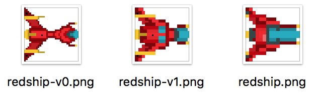 Different versions of pixel art for the red ship