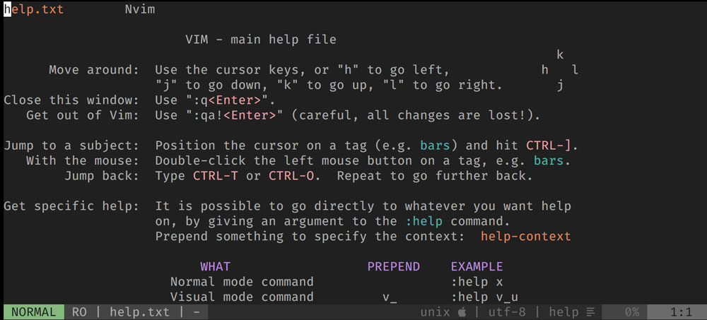 A Screenshot of Vim's help