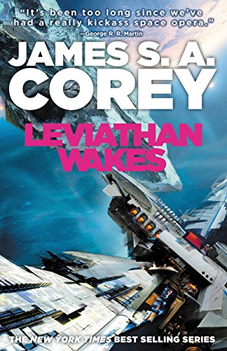 The book cover of Leviathan Wakes with two spaceships floating in space.