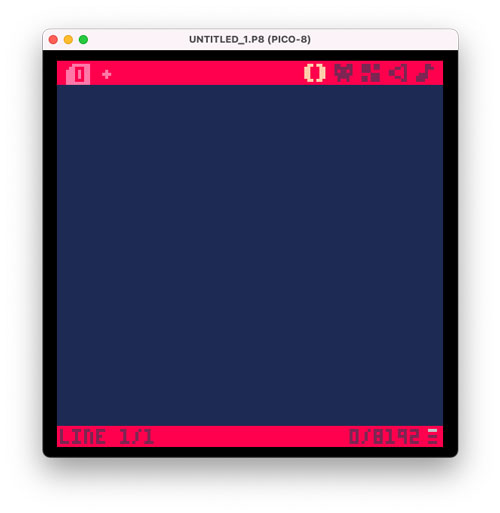 PICO-8 editor screen. When you type ESC from command mode you jump into this tiny cute editor.