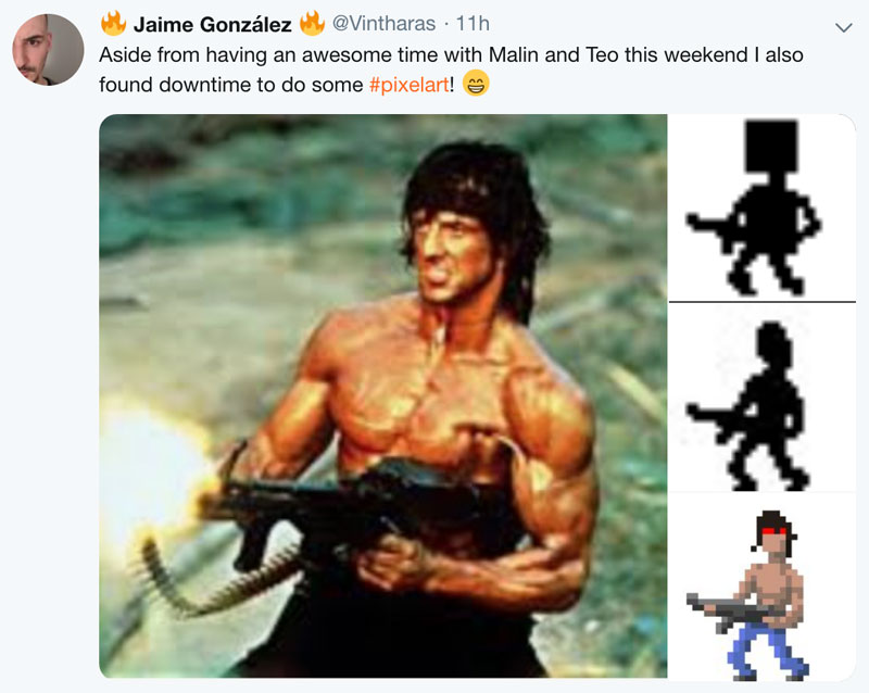 An example of pixel art A rambo pixel art example