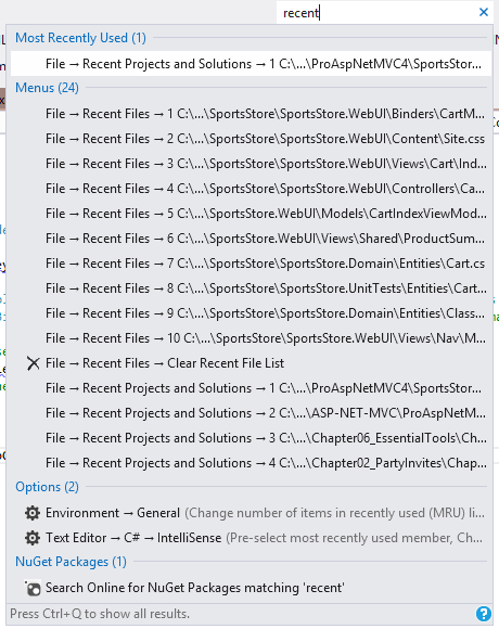 Open Recent Solution How to open a recent solution with Quick Launch screenshot