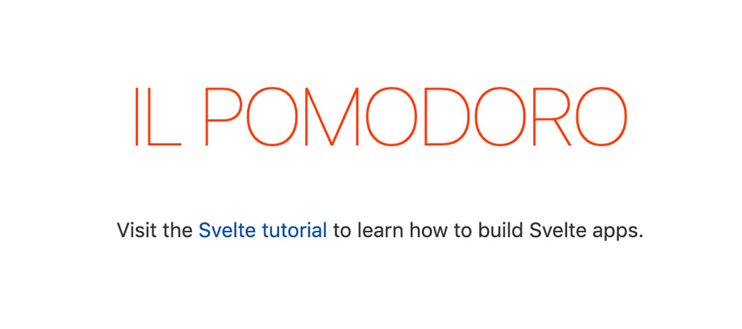 A big 'il Pomodoro' sign followed by a prompt to visit svelte.dev to learn more about Svelte