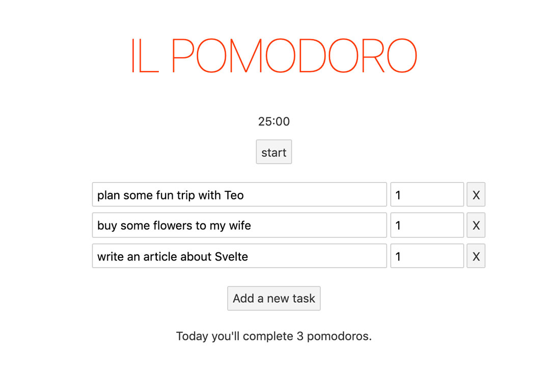 A pomodoro app with a timer and a series of tasks