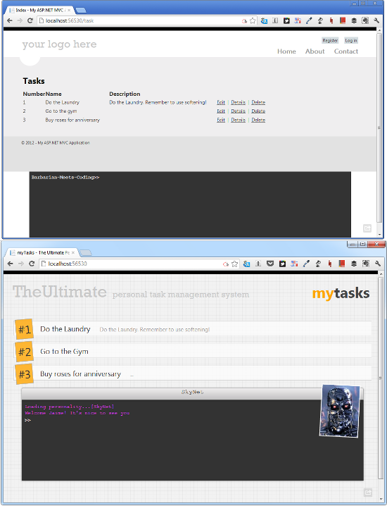 Comparison of before and after applying a basic design