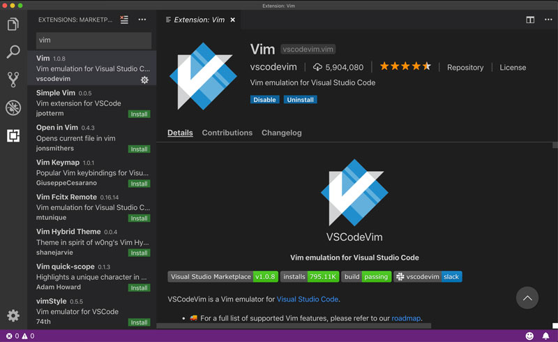 VSCodeVim plugin inside VSCode