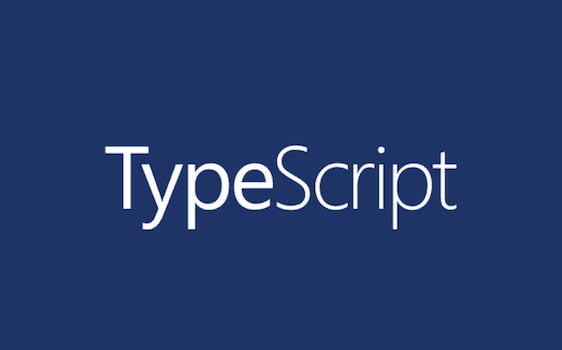 The TypeScript word in white with a dark blue background.