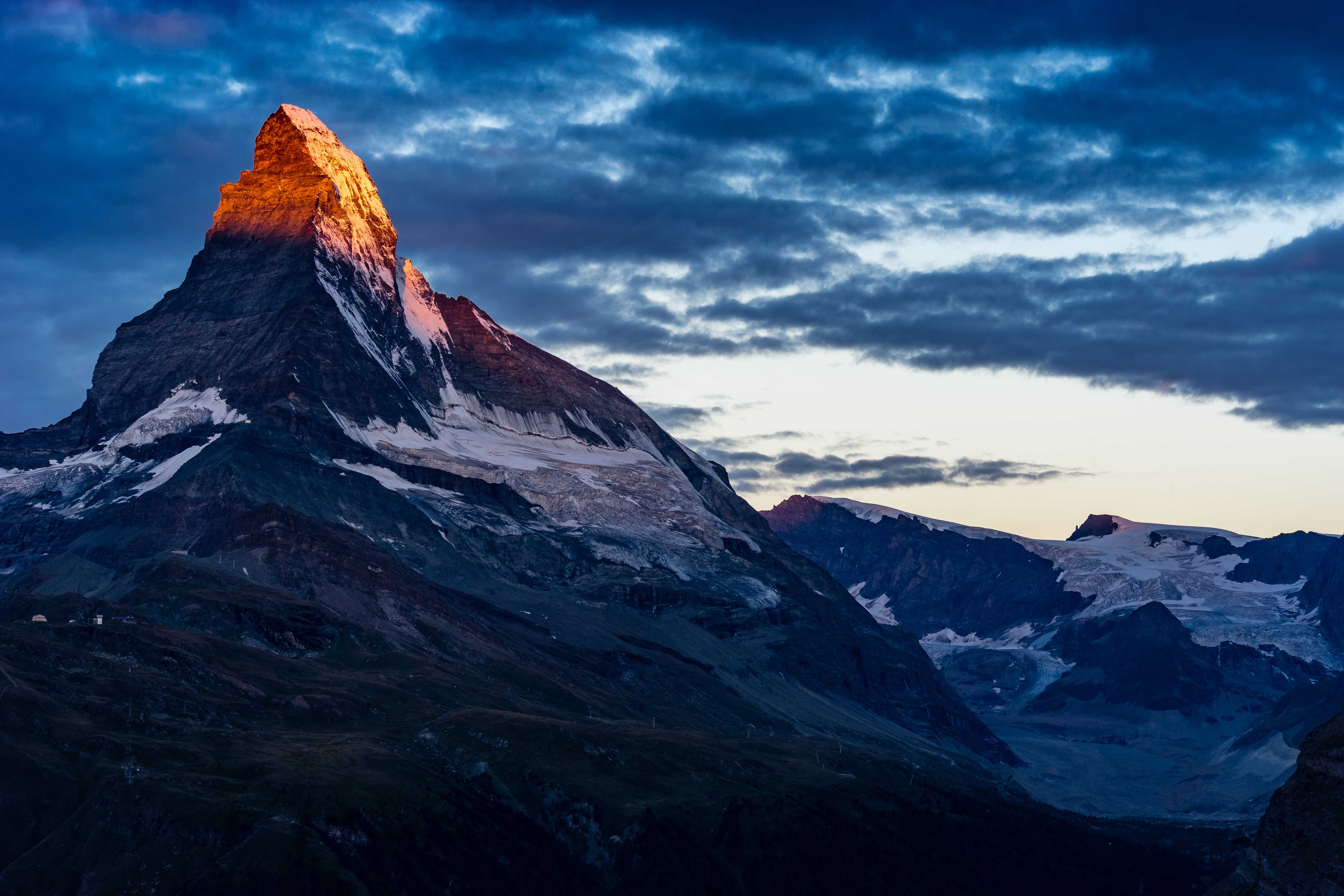 A mountain peak bathed in sunlight