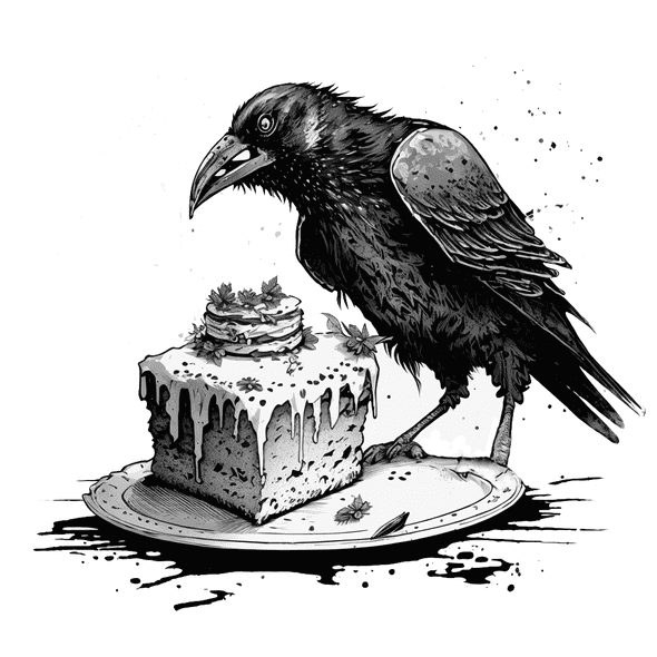 A crow familiar getting a taste for their master's cake